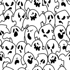 A pattern of ghosts. Halloween Ghost Silhouettes Set, Ghost Doodle Collection