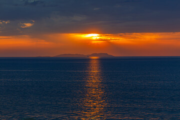 Obraz premium Sunset from the beach in Acharavi, Corfu island