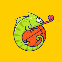 Cute chameleon on the ball vector illustration concept