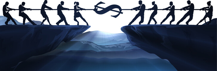 Tug of War Rope Pulling Silhouette Business People - obrazy, fototapety, plakaty