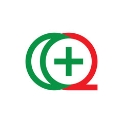 CQ letter with Crescent and Plus logo design vector