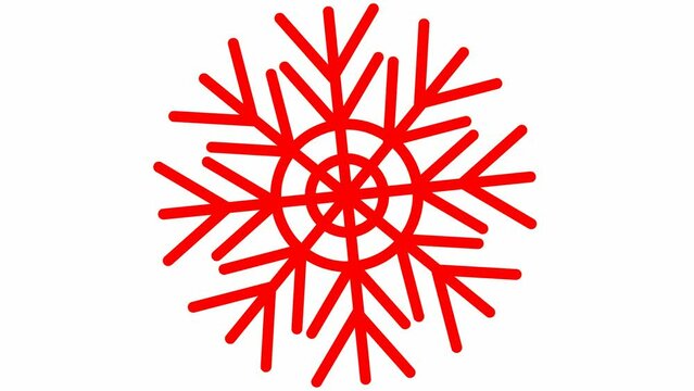 Animated red snowflake is spinning. Concept of winter, cooling, cold. Vector illustration isolated on the white background.