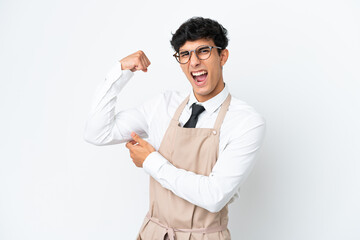 Restaurant Argentinian waiter isolated on white background doing strong gesture