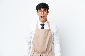 Restaurant Argentinian waiter isolated on white background with surprise facial expression