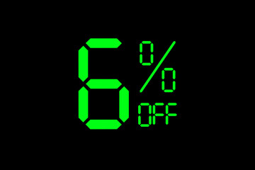 Fototapeta premium Vector illustration of green 6% discount special offer tag. Discount offer price tag for advertising campaign symbol in retail, sales promotion marketing, shopping day in green neon digital style.