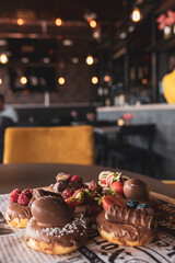 Gourmet donuts & bread at a boutique bakery shop.