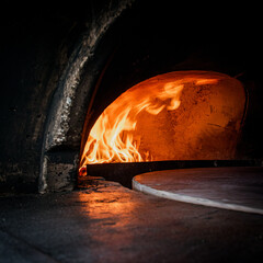 Traditional Italian pizza products Neapolitan style pizza baked in wooden oven