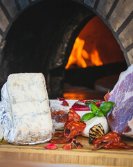 Traditional Italian pizza products Neapolitan style pizza baked in wooden oven