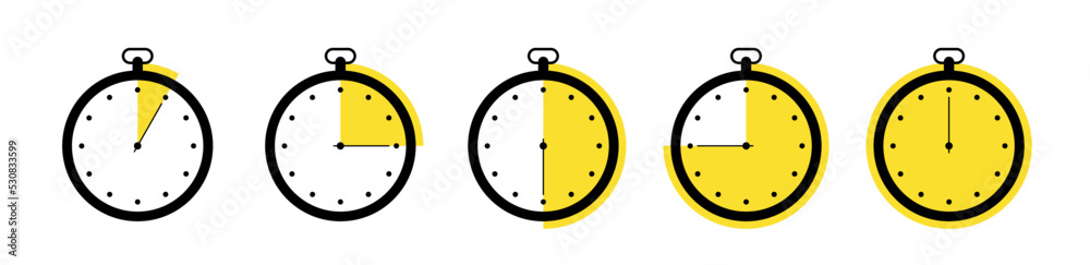 Poster timers icon set. stopwatch, timer icons set. timer and stopwatch icons. countdown timer collection. 
