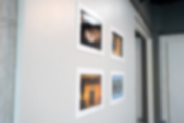 Blurred of Photo of art gallery in the museum from camera shoot background painting artwork concept.