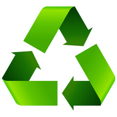 3D symbol of recycling with three green arrows (isolated)