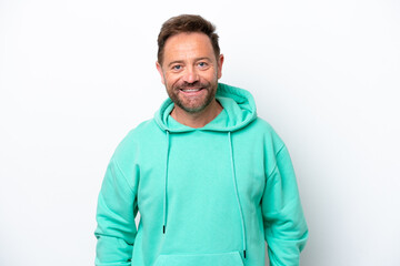 Fototapeta premium Middle age caucasian man isolated on white background laughing