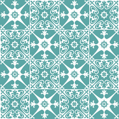 Azulejo seamless pattern stylish trendy ceramic tile design element for kitchen backsplash, vector illustration