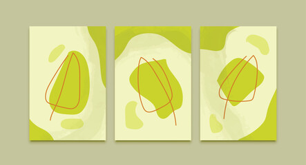 Abstract green line leaf watercolor painting background, wall decor vector art design