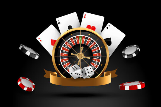 Vector illustration, casino background with golden playing cards casino chips and Jackpot you win text on sparkle background and golden lights. 3d background for casino games