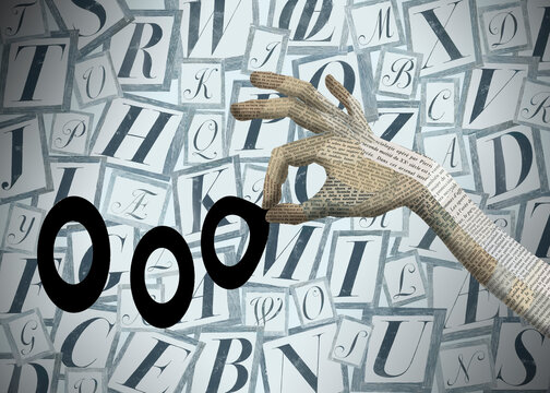 Mano que coge letras de asombro