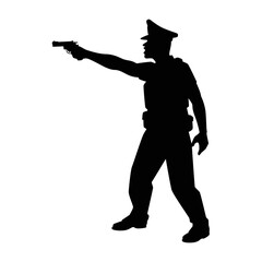 Policeman with gun silhouette vector on white background