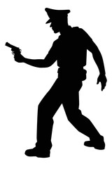 Policeman with gun silhouette vector on white background
