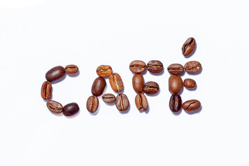 Café, caféine, grains arabica robusta gros plan