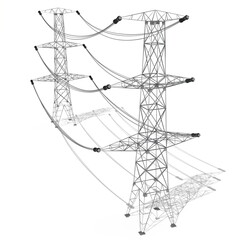 Electricity pylons, white background - 3D illustration
