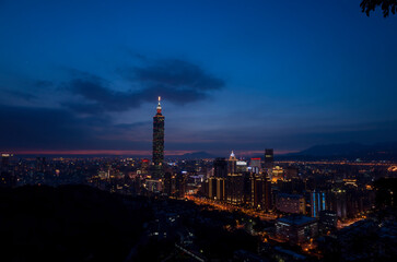 Sunset landscape of Xinyi District cityscape