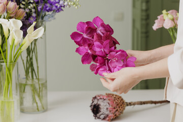 flowers in vases in a flower shop