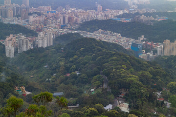Sunset aerial view of the Neihu District cityscape from Bishanyan