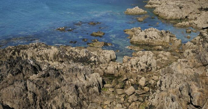 Hiking trail between Le pouldu and Doelan, Finistere department, Brittany in France