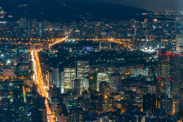 Night aerial view of the Xinyi District cityscape