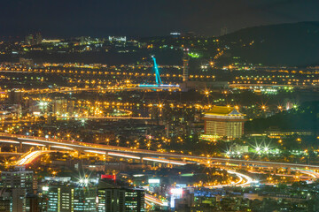 Fototapeta na wymiar Night aerial view of the Xinyi District cityscape