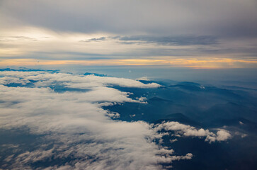 Aerial view of the clouds and mountain landscape over Taipei