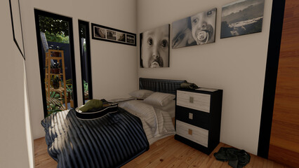 3d rendering for sleeping room with white wall