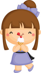 a vector of a cute girl and her ice cream