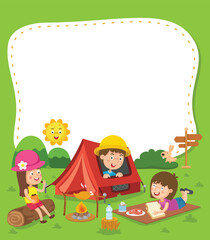Empty banner template with kids summer camp illustration