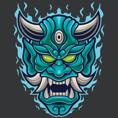 Fototapeta premium Vector Illustration of Green Devil Mask in Vintage Style