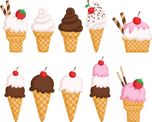 a vector of ice creams with many flavours