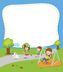Obraz na płótnie Canvas Empty banner template with children playing in playground illustration
