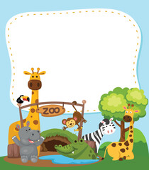 Obraz na płótnie Canvas Empty banner template with zoo illustration