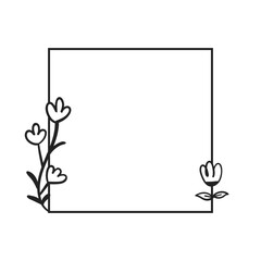 Square botanical frame element with leaves. Simple contour vector illustration.