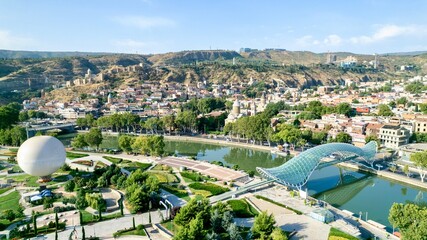 Aerial view of the old city, Tbilisi, Georgia. The capital of Georgia. Tbilisi on a sunny summer day. Old Tbilisi
