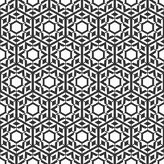 Geometric seamless pattern with boho hexagon star. black embroidered bohemian print for fabric. Patchwork ornament. Vector illustration. line art mesh.