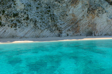 Aerial photo of the paradise beach of Afales in Ithaca, the beautiful  Ionian island of Greece.