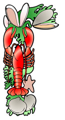 Lobster and other seafood in a corner design