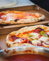 Traditional Italian pizza products Neapolitan style pizza baked in wooden oven