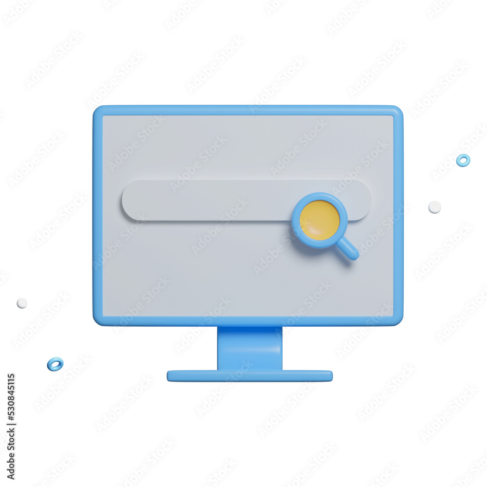 Poster computer monitor with blank search bar isolated on blue background. minimal web search engine or web