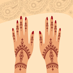 Henna Mehndi Hands Vector Illustration, Hand Drawn Henna Vector Design