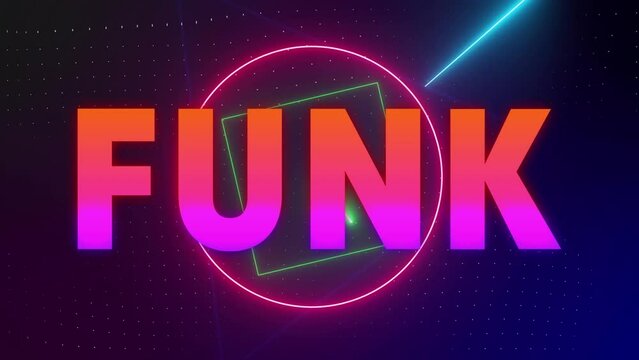 Animations of funk text and geometrical shapes on dark background