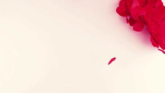 Confetti fly and make a heart shape. Slow motion.