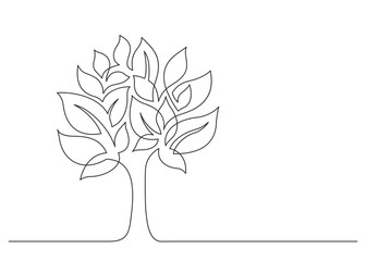 Continuous line drawing of tree on white background. Beautyfull tree one line. Vector illustration