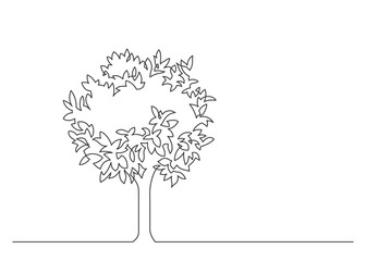 Continuous line drawing of tree on white background. Beautyfull bush one line. Vector illustration
